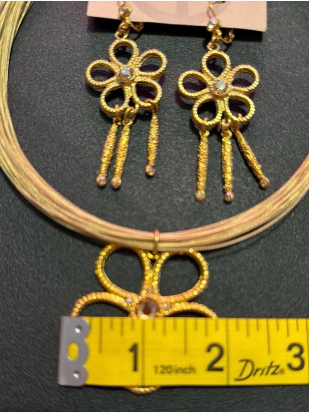 Seasonal Whispers NYC Gold Flower Pendant Necklace with Matching Earrings - Picture 6 of 12